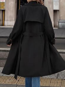 SHEIN Clasi 女款純色時尚百搭日常休閒法式經典優雅風衣外套 辦公通勤黑色秋季 - 黑色 - 查看 2