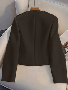 GlowEve CURVE Plus Size Women's Double-Breasted Casual Versatile Long Sleeve Jacket - Coffee Brown - View 2