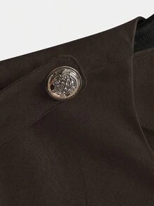 GlowEve CURVE Plus Size Women's Double-Breasted Casual Versatile Long Sleeve Jacket - Coffee Brown - View 3