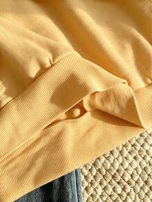 INAWLY Sweatshirt Wanita Ukuran Besar Kasual Lembut Bentuk Sehari-hari, Cocok untuk Perjalanan, Formal, dan Pakaian Rumahan, Sederhana dan Serbaguna, Bordir Huruf, Berlapisan Termal, Kerah Bulat, Warna Biru Muda - Kuning - View 6
