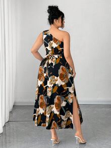 Elenzga 大码女式优雅蓝白碎花连衣裙，时尚别致，适合派对、毕业典礼、假期、节日、约会、婚礼和外出活动。 - 黑色 - 查看 2