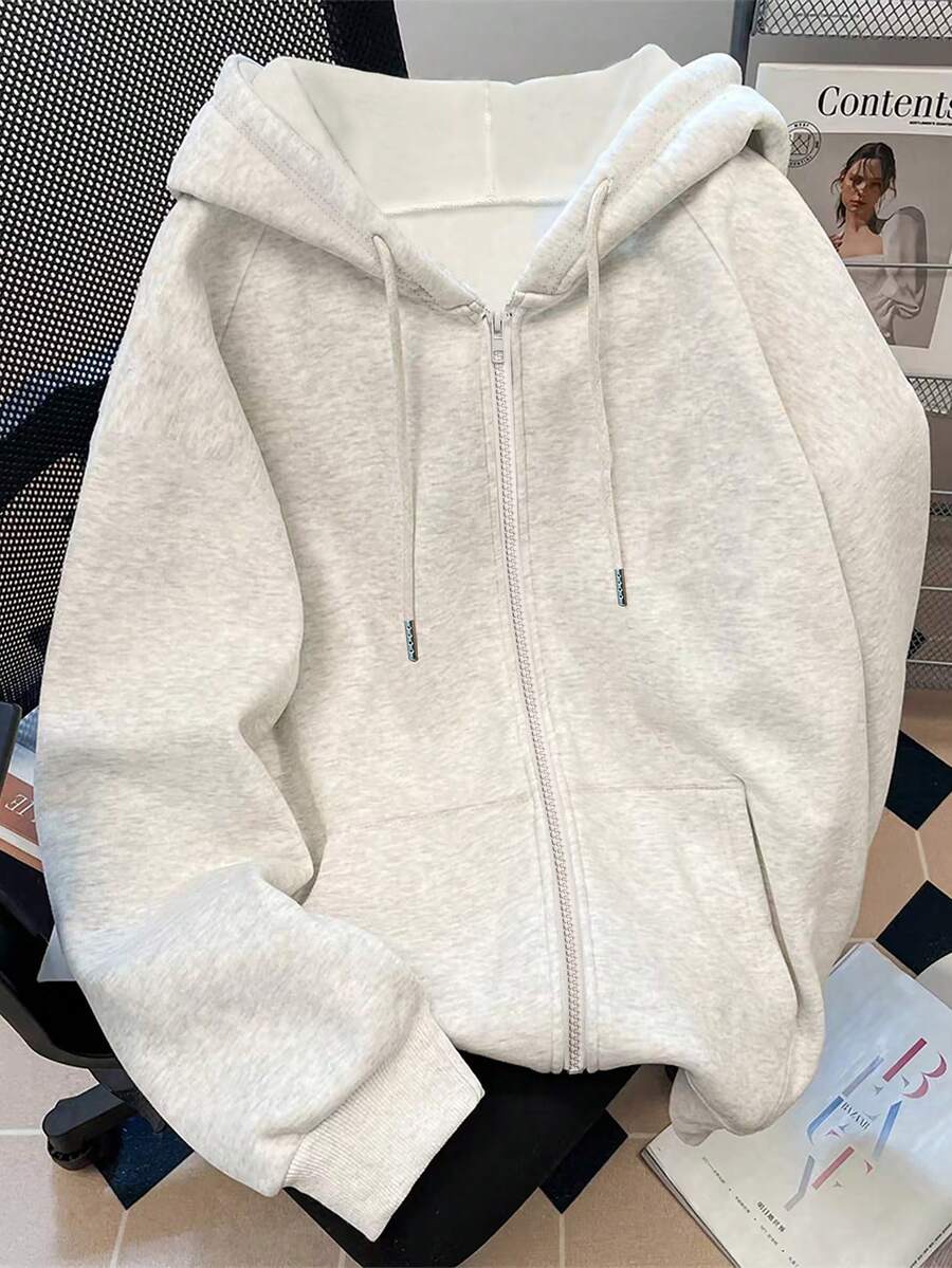 SHEIN Sweatshirt Minimalis Amerika Klasik, Jaket Sweatshirt Wanita yang Modis & Unik untuk Musim Gugur/Dingin - Grey - View 1