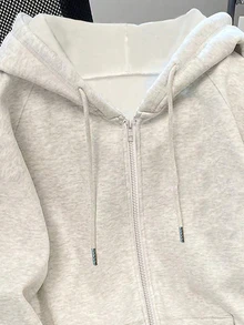 SHEIN Sweatshirt Minimalis Amerika Klasik, Jaket Sweatshirt Wanita yang Modis & Unik untuk Musim Gugur/Dingin - Grey - View 3