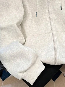 SHEIN Sweatshirt Minimalis Amerika Klasik, Jaket Sweatshirt Wanita yang Modis & Unik untuk Musim Gugur/Dingin - Grey - View 4