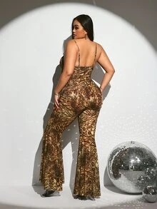 SHEIN ICON Plus Size Sexy Leopard Print Flare Pants And Camisole Top 2 Pieces Set - Multicolor - View 8