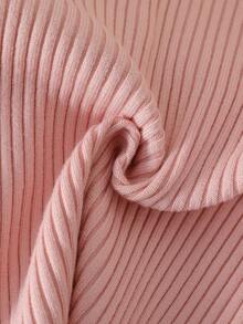 SHEIN 8-12 Years Old Tween Girls Pink Ribbed V-Neck Knitted Cardigan With 3D Bow Decor, Short Sweater Jacket, Sweet Style, Spring/Autumn Versatile Knit Top - Pink - View 7