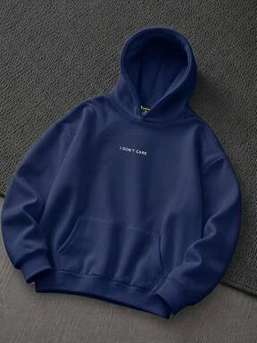 Mainfolk Men's Letter Print Pocket Long Sleeve Hoodie For Winter Warm Fleece Deep Blue Casual Outwear Halloween Winter Party Autumn 