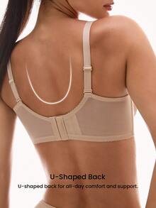 LUVLETTE Soft Women Lingerie Lounge Curve Sheer Full Coverage Support & Breathable Underwire Sexy Unlined Minimizer Lace Elegance & Mesh Nude Bra Bridal - Khaki - View 4