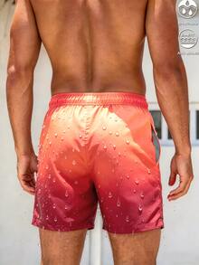 Manfinity Swimmode Men's Gradient Drawstring Casual Beach Shorts , Summer Holiday Vacation Tropical Couple Swim Bathing Suit - Coffee Brown - View 3