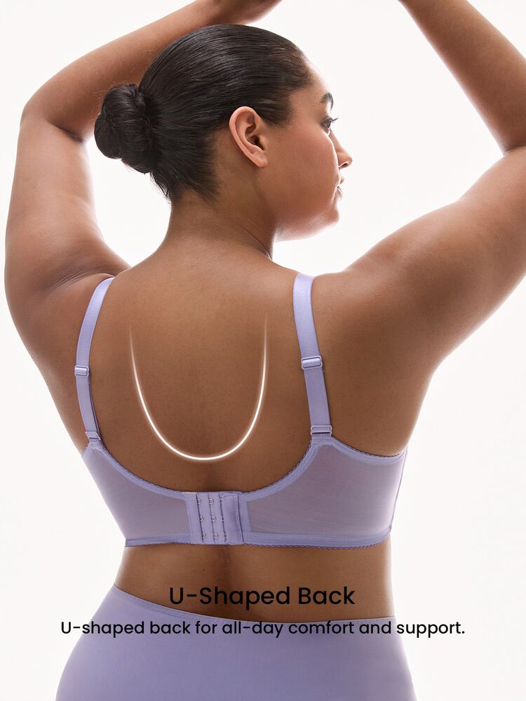 LUVLETTE Plus Soft Lingerie Lounge Curve Sheer Full Coverage Support & Breathable Underwire Sexy Unlined Minimizer Lace Elegance & Mesh Taro Purple Bra Bridal - Mauve Purple - View 5
