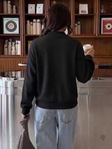 SHEIN BASICS Áo chui đầu vai thả cổ giả, áo dài tay - màu đen - Xem 3