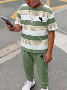 Setelan Kaos dan Celana Panjang Lengan Pendek Leher Bulat Minimalis Kasual Nyaman Modis untuk Anak Laki-laki Remaja dengan Motif Kartun - MultiWarna - View 3