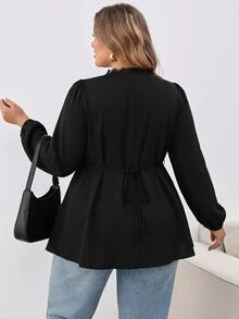 SHEIN CURVE+ Women's Plus Size Blouse 22W, Fashion Lace Long Sleeve Shirt Autumn/Winter Fall - Black - View 2