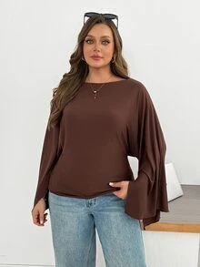 Shapeblank Áo thun tay dài màu nâu size lớn cho nữ, phong cách, thanh lịch thường ngày, co giãn, thoải mái, tôn dáng eo (Thu/Đông), mùa thu, áo mặc đi brunch và văn phòng - màu nâu - Xem 6