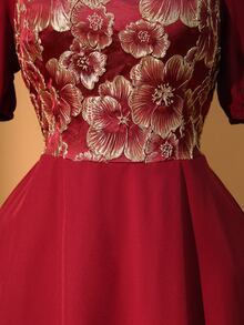 Rometta Plus Size Vintage Celestial Romantic Elegant Square Neck Short Sleeve Summer Dress Dinner Formal Parties Women's Red - Burgundy - View 8