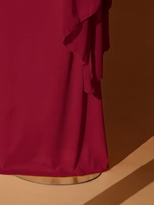 Rometta Casual Traditional Burgundy Plus Size Maxi Dress Pearl Embellished Deep V Neck Flowy Split Long Sleeves Wedding Business Dinner Autumn - Red Violet - View 6