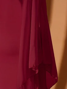 Rometta Casual Traditional Burgundy Plus Size Maxi Dress Pearl Embellished Deep V Neck Flowy Split Long Sleeves Wedding Business Dinner Autumn - Red Violet - View 8