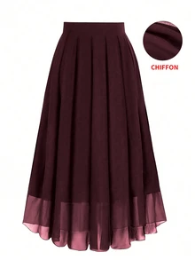 Rometta Plus Size Women's Chiffon Solid Color A-Line Skirt High Tea Evening Dark Purple Autumn Elegant Fall - Burgundy - View 6
