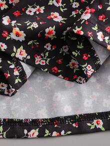 SHEIN Elladie kids 女童碎花彼得潘領 2 合 1 長袖派對洋裝 - 黑色 - 查看 5