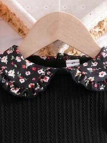 SHEIN Elladie kids 女童碎花彼得潘領 2 合 1 長袖派對洋裝 - 黑色 - 查看 6