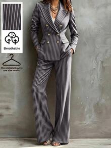 Louniche Light Grey Suit 2 Pieces Set, Professional Commuter Style With Vintage Fashion. Suitable For Office, Business And Casual Wear For Women, Summer Autumn - Dark Grey - View 3