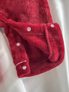 Loomiva 新生兒嬰兒休閒聖誕紅色舒適毛絨刺繡翻領前開長袖抓絨睡衣家居服，秋冬季假日風 - 紅色 - 查看 4