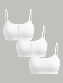 SHEIN Girlism 青少年女孩內衣與胸罩 3件/組 新款極簡休閒加墊親膚舒適內衣學生胸罩套裝，適合四季，開學季適用 - 白色 - 查看 5