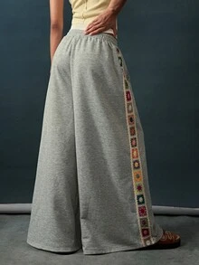 Bohemela Women's Vintage Woven Drawstring Waist Pocket Loose Long Pants - Grey - View 6
