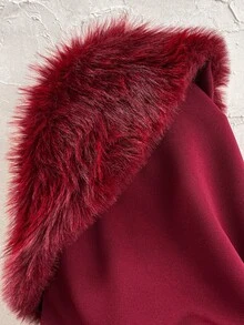 SHEIN Maternity Autumn/Winter Elegant Fuzzy Patchwork Off-Shoulder Bodycon Dress - Burgundy - View 7