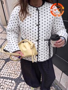 Siren Gaze Women's New Autumn/Winter Polka Dot Quilted Padded Coat Everyday Day Party Black And White Polka Dot French Elegant - White - View 8
