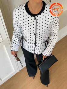 Siren Gaze Women's New Autumn/Winter Polka Dot Quilted Padded Coat Everyday Day Party Black And White Polka Dot French Elegant - White - View 4