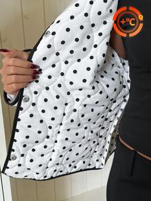 Siren Gaze Women's New Autumn/Winter Polka Dot Quilted Padded Coat Everyday Day Party Black And White Polka Dot French Elegant - White - View 10