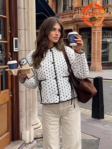 Siren Gaze Women's New Autumn/Winter Polka Dot Quilted Padded Coat Everyday Day Party Black And White Polka Dot French Elegant - White - View 1
