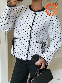 Siren Gaze Women's New Autumn/Winter Polka Dot Quilted Padded Coat Everyday Day Party Black And White Polka Dot French Elegant - White - View 3