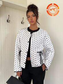 Siren Gaze Women's New Autumn/Winter Polka Dot Quilted Padded Coat Everyday Day Party Black And White Polka Dot French Elegant - White - View 6