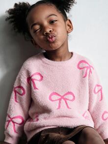 Maija Kids Maija Kids Young Girl Bow Pattern Casual Daily Long Sleeve Sweater - Pink - View 1