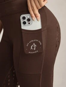 Activina 女款純色高腰腰帶口袋馬術褲 - 棕色 - 查看 7