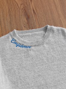 SWAVVY 時尚男士字母刺繡圓領長袖休閒毛衣 - 淺灰色 - 查看 2