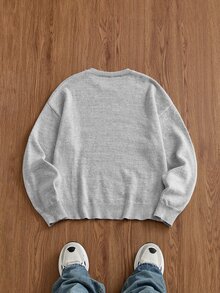 SWAVVY 時尚男士字母刺繡圓領長袖休閒毛衣 - 淺灰色 - 查看 3