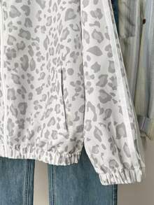 SHEIN Teen Girl Teen Girls Jackets Leopard Print Long Sleeve Zip-Up Casual Jacket Spring Winter - Grey - View 5