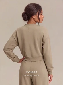 GLOWMODE Soft-Brushed Modal Cozy Escape Relaxed Fit Hoodie With Mock Neck & Button Front Daily Casual Wear - Khaki - View 2