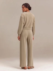GLOWMODE Soft-Brushed Modal Cozy Escape Relaxed Fit Hoodie With Mock Neck & Button Front Daily Casual Wear - Khaki - View 6