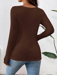 Modmama Maternity Nursing Simple Long Sleeve Top For Daily Wear - Coffee Brown - View 7