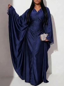 Veilorie Women's Lace Patchwork Casual Party & Travel Dress - Navy Blue - View 8