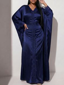 Veilorie Women's Lace Patchwork Casual Party & Travel Dress - Navy Blue - View 7