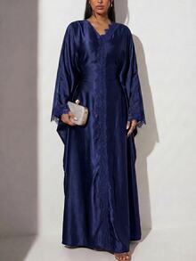 Veilorie Women's Lace Patchwork Casual Party & Travel Dress - Navy Blue - View 4