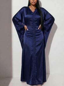 Veilorie Women's Lace Patchwork Casual Party & Travel Dress - Navy Blue - View 9