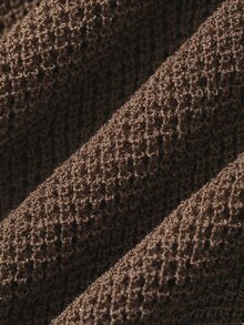Strévra Women's Summer Lapel Short Sleeve Knit Top Everyday Coffee Brown Minimalist Casual Office - Coffee Brown - View 3