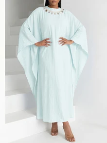 Veilorie Women's Baby Blue Loose Flowy Dress, Casual Elegant Modest Resort Style, Spring/Autumn Dining Garden Party - Mint Green - View 5