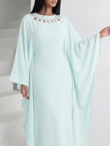 Veilorie Women's Baby Blue Loose Flowy Dress, Casual Elegant Modest Resort Style, Spring/Autumn Dining Garden Party - Mint Green - View 3